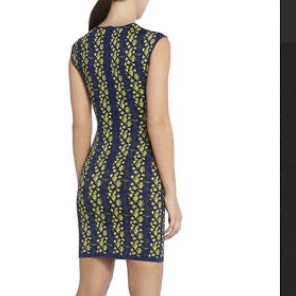 BCBGMAXAZRIA "Jose" Python Jacquard Bodycon Sheath Dress Blue Sleeveless - Picture 2 of 14